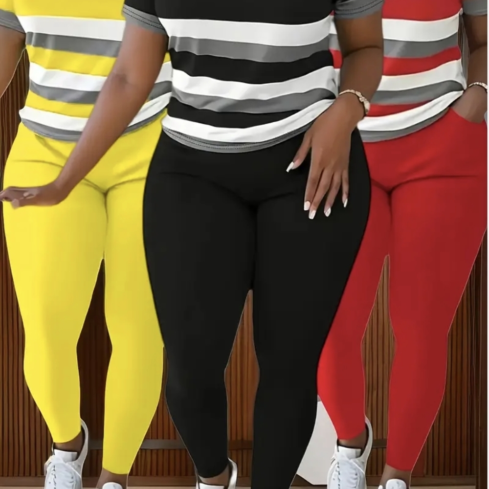 Striped Women's Jumpsuit Set - Black, Yellow, Red